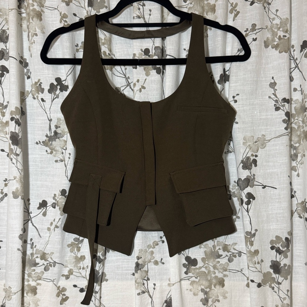 Zara Olive Green Sleeveless Suit Vest Top